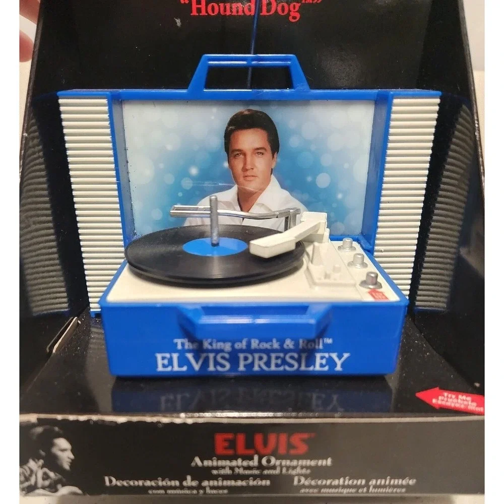 Vintage ELVIS Christmas Lighted Moving Record Player Multi-Song Music Box